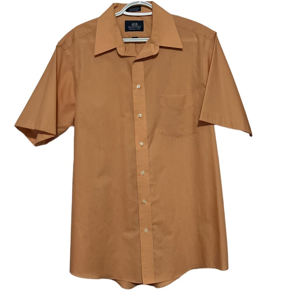 Stafford Men's Wrinkle Free Short Sleeve Button Front Peachy Dress Shirt Size 16